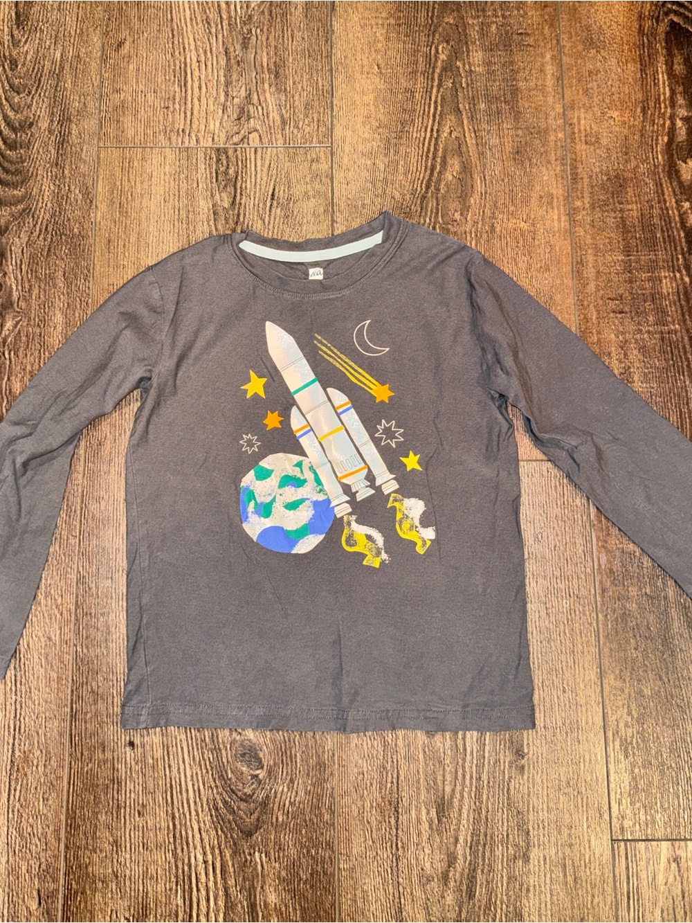 Tea Collection Gray Long-Sleeve Rocket Tee with Yellow & Blue Accents